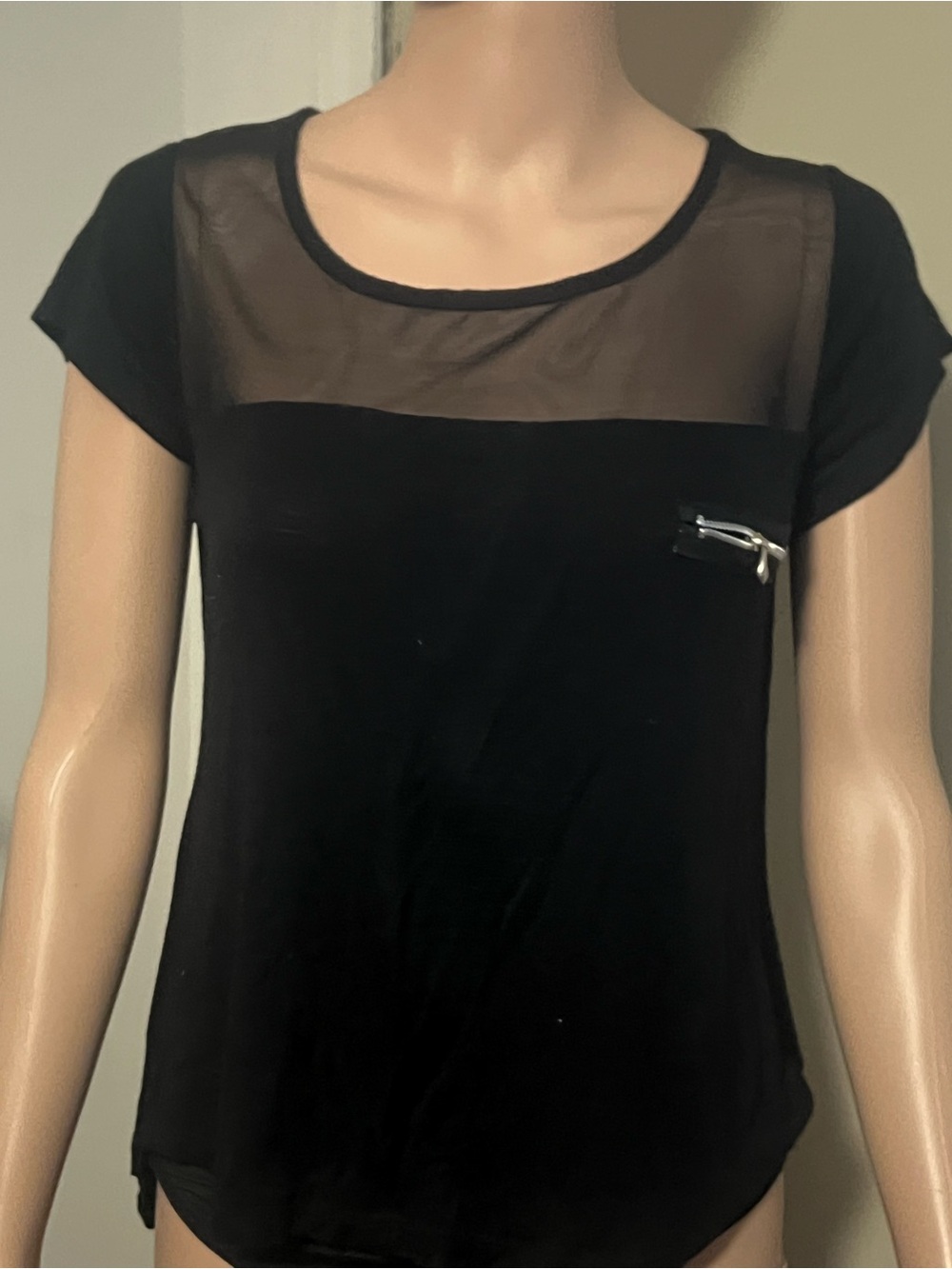 Splash Black Short Sleeve Top with Sheer Yoke